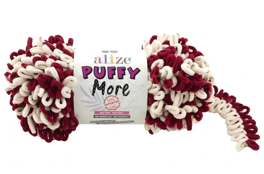 Příze Puffy More PLUS béžová/vínová Alize
