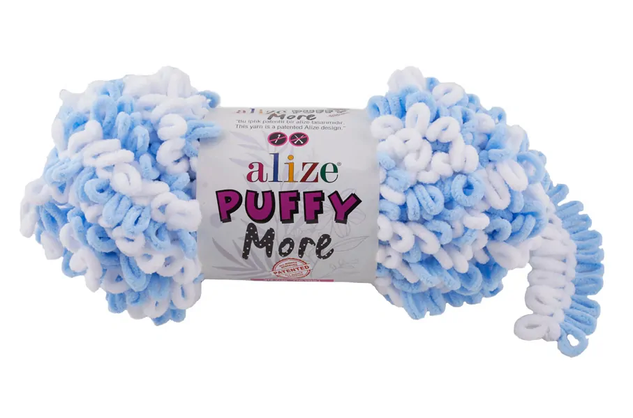Příze Puffy More bílá sv.modrá Alize 1ks
