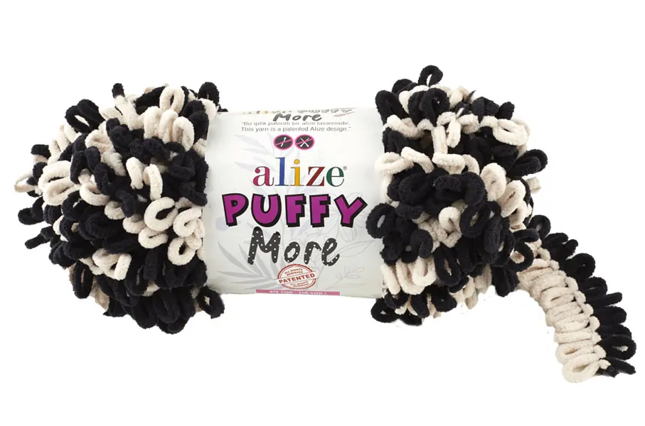 Příze Puffy More béžová černá Alize 1ks