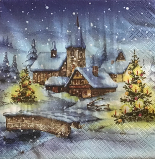 Ubrousek 33x33cm kostel zima