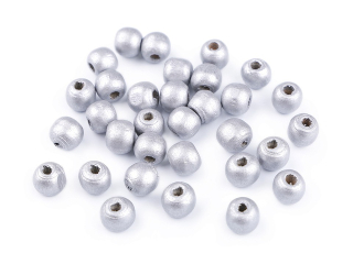 Dřevěné korálky metalické Ø10mm stříbrné 20g