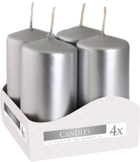 Svíčky advent 4x8cm stříbrná metal 4ks