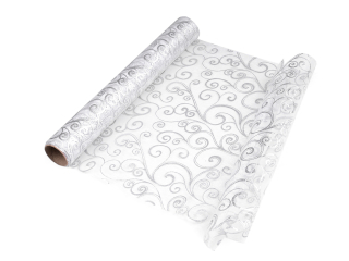 Vánoční / svatební organza s potiskem š36cm 1m stříbrná