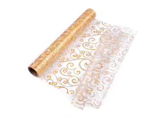 Vánoční / svatební organza s potiskem š36cm 1m zlatá