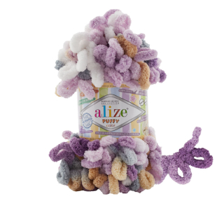 Příze Puffy Color fial/bílá/hnědá mix Alize