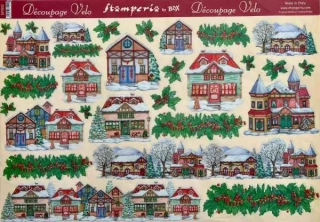 Decoupage papír 48x33,5cm zima domečky
