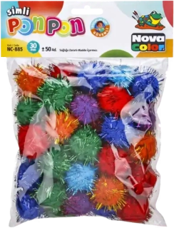 Pom poms 30mm mix glitter 50ks