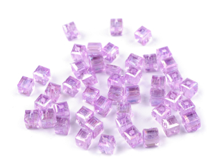 Plastové korálky s AB efektem kostka 6x6mm 10g fialová