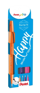 Popisovače štětcové Pentel brush pen Happy 4ks